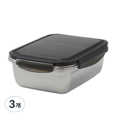 코멧 홈 다양하게 사용하는 연마제 없는 스테인리스 304 직사각 밀폐 김치통, 3개, 1.8L