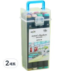 오션마리나 수채화 유성 마카펜 블랙막대, 12색, 2세트