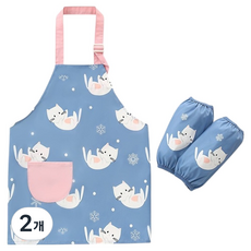 투데이리빙 바른리빙 베베코 방수 어린이 앞치마 M + 토시 FREE 세트, 고양이, 2개