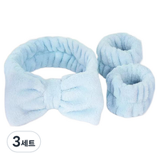 gelluna 大蝴蝶結極細纖維洗臉髮帶 + 手腕帶 2件組 Y-46, 3套, 藍色