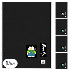 YOUNG ART 黑色英語彈簧筆記本, 15個, 貓