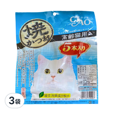 INABA CIAO 啾嚕 宗田鰹燒魚柳條 高齡配方, 海鮮, 5本入, 110g, 3袋