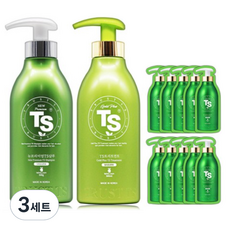 TS 뉴 프리미엄 샴푸 500g + TS 트리트먼트 500ml + TS 샘플 파우치 10p 세트, 3세트