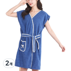 Wonine 女用簡約棉紗浴袍, 2個, 海軍藍