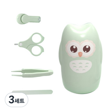 감동픽 손톱깎이 세트 부엉이, 그린, 3개