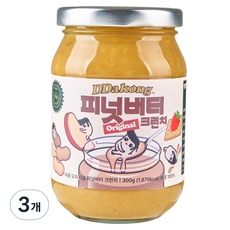 따콩 오리지널 100% 피넛버터 크런치 잼, 300g, 3개