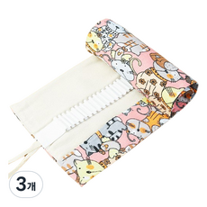 쁘띠양 귀여운 무늬 캔버스 롤형 필통 12홀, 고양이, 3개