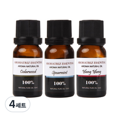 아로하트리즈 에센셜오일 시더우드 + 스피아민트 + 일랑일랑, 4세트, 10ml