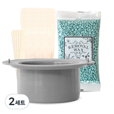 MOEND 專用矽膠容器+蘆薈美體硬蠟豆 200g+木質抹刀 S號 5支+L號 30支, 2組