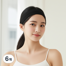 걸핀스 넓고 짱짱한 고탄력 요가 런닝 운동 헤어밴드 1603, 블랙, 6개