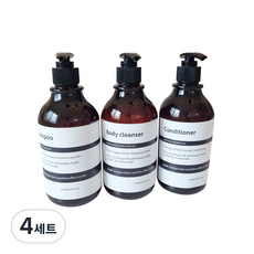 미플래닛 호텔 욕실 디스펜서 용기 3p + 라벨 3p 세트, 4세트