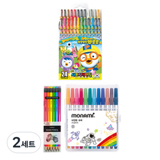 지구화학 뽀로로 샤프식 색연필 24색 + 투코비 코마 삼각지우개연필 TC-208 B 6종 x 2p + 모나미 슈퍼사인펜 12색 세트, 2세트