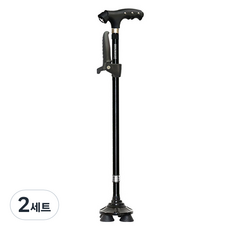 실버케인 각도조절 LED 지팡이 소프트회전 4발 + 기본형 + 스탠드그립 세트, 블랙, 2세트