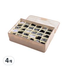 생활살림 언더웨어 양말 린넨 보관함 30칸, 베이지, 4개