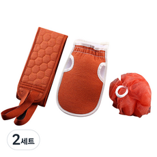 去角質沐浴巾3件組, 橘色, 2套