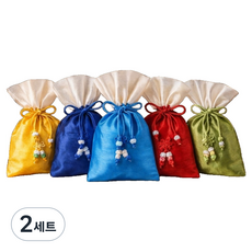 인디케이 선물 포장 전통 단색 복주머니 5종 세트, 혼합색상, 2세트