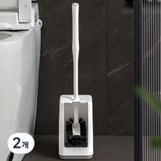 Novea方形桶+弧形浴室廁所馬桶刷清潔刷組, 白色, 2個