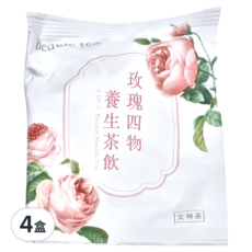 女神殿 玫瑰四物美妍茶，4 in 1 養生茶飲，獨立包裝，可見材料，茶香清甜, 6g, 12包, 4盒
