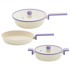 NEOFLAM 台灣原廠公司貨 Planet系列3鍋組, 1套, 炒鍋28cm + 平底鍋28cm + 淺湯鍋24cm, 星球紫