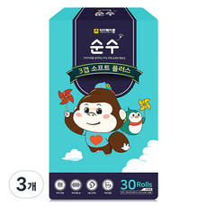 Dr.kkong 3層柔軟加倍衛生紙, 3個, 30入, 30m
