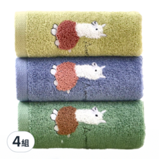 星紅織品 草原色可愛羊駝純棉毛巾3件組 - 73*33公分, 深藍色 + 深綠色 + 草綠色, 4組