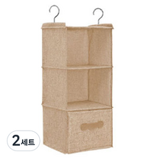 HANEE 衣架懸掛式收納架 3格+抽屜組, 淺褐色, 2組