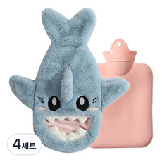 EVER HOUSE 鯊魚暖手袋 藍色 + 保溫熱水袋 1L 套組, 4套