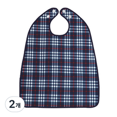 더해피 성인 방수 클래식 체크 버튼형 턱받이, 혼합색상, 2개