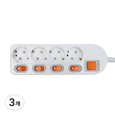 KUMHO Beongaepyo 節能獨立開關4孔延長線, 1.5m, 單色, 3個