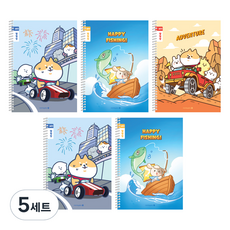 morning glory Chaeum 國小線圈聯絡簿筆記本 寬格 3款 + 隨機出貨 2入 A套組, 5套, 狗狗賽車 + 大魚 + 狗狗冒險