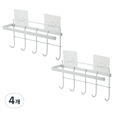더벨라 무타공 틈새 선반 타올 행거 5구 후크걸이, 화이트, 4개