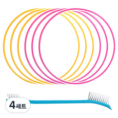 깔끔왕 실리콘 식판뚜껑 고무패킹 교체키트 4mm 2종 + 세척솔 세트, 핑크 + 노랑, 4세트, 실리콘 6p + 세척솔