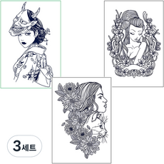 大尺寸紋身貼紙3件組, 女人, 3套