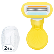 Barom Mall 女性用5層防刮除毛刀 短版黃色刀頭 5.5 x 8cm + 刀片 + 全罩式外殼組合, 2套