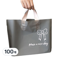 마켓감성 좋은하루 리본 쇼핑백, 그레이, 100개