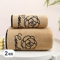 로즈 바디 바스 타월 소형 + 대형 세트, 브라운, 2세트