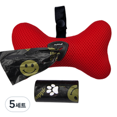 퍼피아 강아지 소프트 매쉬 배변봉투 디스펜서백 + 배변봉투 30p 세트, 레드(가방), 블랙(봉투), 5세트