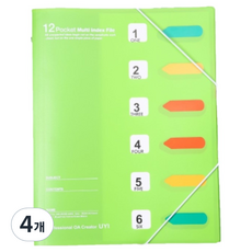 로타 12포켓 인덱스 도큐먼트 휴대용 파일, 그린, 4개