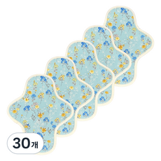 eechae 花朵一體成型棉質衛生棉 藍色花卉, 30個, 1入, 小型