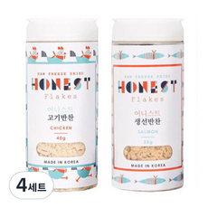 Honest 고양이 고기반찬 플레이크 동결건조간식 닭고기 40g + 생선반찬 연어 35g 세트, 4세트