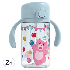 주니 벨리곰 원터치 빨대컵, 블루, 2개, 260ml