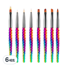 레인보우 네일 브러쉬 8종 세트, 혼합색상, 6세트