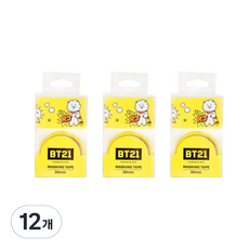 라인프렌즈 BT21 마스킹테이프 30mm, 옐로우, 12개