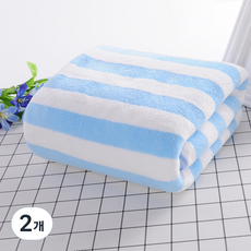 Musikine 海灘線條條紋大型超細纖維海灘巾 70 x 140 cm, 2個, 藍色