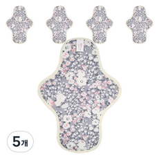 eechae 純棉一體式衛生棉 灰色花朵, 5個, 5枚入, 中型