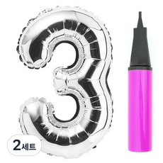 Party Fang Number 銀箔氣球 vs 銀 + 氣球手泵套裝, 3, 2組