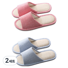 ARYKO 氣墊條紋客廳室內拖鞋 情侶2件組, 2套, 紅色, 藍色