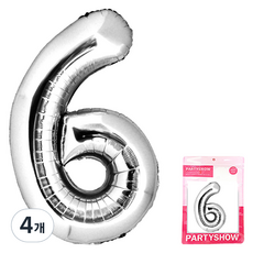 PARTYSHOW 大型數字鋁箔氣球 6, 銀色, 4個