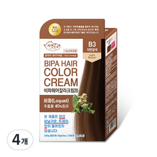 자연으로 비파 헤어컬러크림20 염모제, B3 자연갈색, 4개