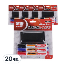 白板筆+板擦組, 黑色, 藍色, 紅色, 20套